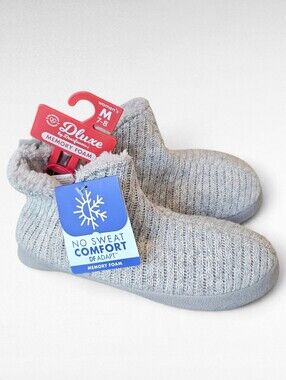 Dluxe by Dearfoams Slippers Womens Knit Bootie Slippers Gray Medium 7 - 8